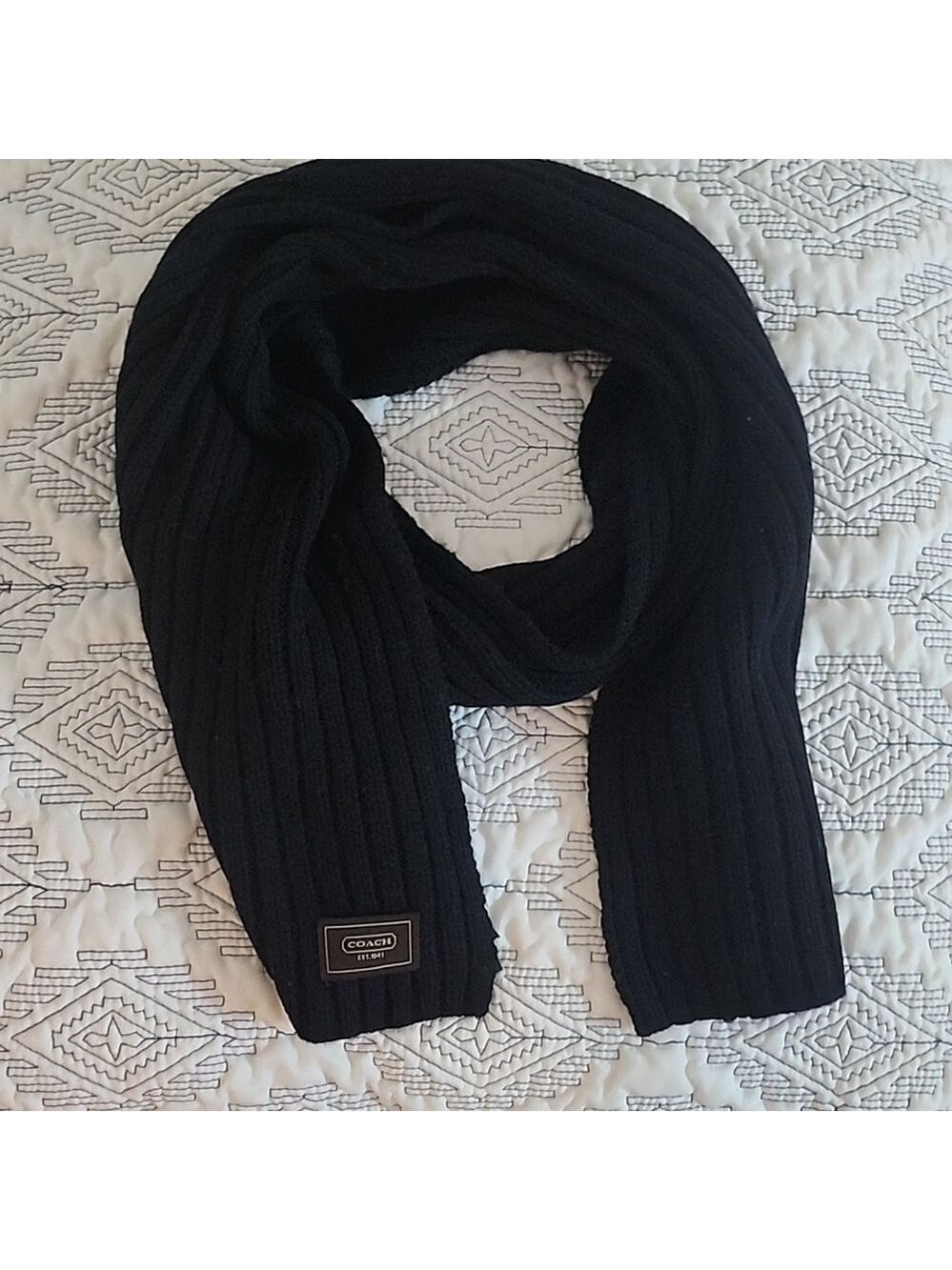 Coach Men's Black Ribbed Scarf